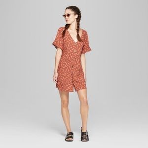 Wild Fable Orange Floral Short Sleeve Dress Size L